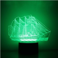 3D Stereo Vision Lamp 7 Color Change Sailing Boat Acrylic Lamp Remote Switch Lamp Bedroom Bedside Lamp Chistmas Gift