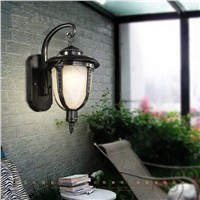 European vintage black aluminum waterproof outdoor wall lamp American retro marble glass E27 LED bulb corridor lamp
