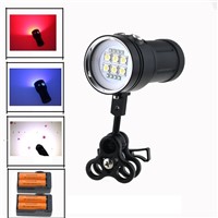 20000LM Led Underwater Video Diving Flashlight 6x SS-T90 Led White + 4x Red +4x UV / Blue Light 18650 Battery Waterproof Torch