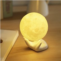 Rechargeable 3D Print Moon USB LED Lamp 2 Color Change Touch Switch Bedroom Bookcase Night Light Home Decor Creative Gift