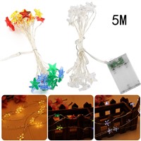 5M 50Pcs LED Beam Five-Pointed-Star Flexible Silver Wires Light String Party Home Decoration Banquet Decoration