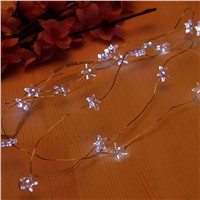 2M 20LED Beam Five-Pointed-Star Flexible Silver Copper Wires String Lights Party Christmas Holiday Decor By Battery Operated