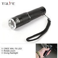 Mini Diving Flashlight Zoom Waterproof Light Long 3 modes Flashlight LED Outdoor Underwater Work Hand for 18650 or 3*AAA battery