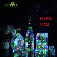 LEDGLE 3Pcs 75cm 15LED Lamp Cork Shaped Bottle Stopper Light Glass Wine LED Silver Wire String Lights For Wedding Party Supplies