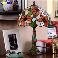 FUMAT European Garden Sunflower Table Lamp Lights Retro Stained Glass Lamps For Living Room Bed Room Art Fashion LED Table Lamps