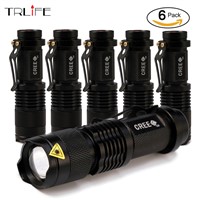 6 Pcs/lot CREE 2000 Lumens Lanterna Waterproof CREE XML Q5 LED Flashlight Tactical Torch Pen Light Working Light Camping Torch