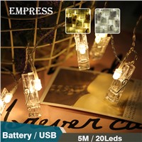 LED Card Photo Clip String Lights USB Battery Colorful Crystal Festival Wedding Fairy Lamp Home Christmas Decoration Night Light