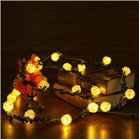 2M 20LEDs Rattan Ball LED String Light Warm White Fairy Light Holiday For Party Christmas Wedding Patio Decoration