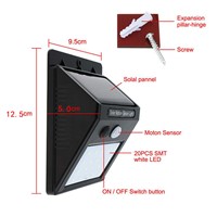 oobest 20 LED Solar Lamp Waterproof PIR Motion Sensor Garden Light Powered Wall Lamp for Outdoor Lighting LED Solar Light