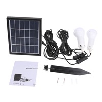 Solar Powered led lamp Outdoor/Indoor System Lighting 2 Bulb solar panel Low-power Camping Light 3W 6V