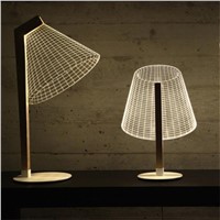 Ins Hot 3D Effect LED Desk Lamp Wood Support Acrylic Lampshade LED Light Living Room Bedroom Reading Lamp With USB Plug