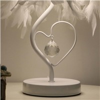 EU-Plug Living Heart Shape White Feather Crystal Table Lamp Light For Bedside Reading Room Foyer Sitting Room Free Bulbs