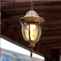 European vintage bronze aluminum outdoor waterproof pendant lamp American villa retro glass E27 LED bulb pendant light fixture
