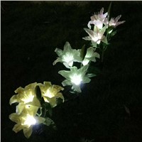 Solar Power 3 LEDs Fake Flower Lily Garden Stake Landscape Lamp Outdoor Yard Party Decor Lights --M25