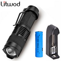 Litwod Mini penlight 2300LM Waterproof LED Flashlight Torch 3 Modes zoomable Adjustable Focus Lantern Light 14500 battery