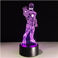 Iron man Shape 3D Night Light LED 7 Color Changing Vision Stereo USB Table Lamp Acrylic Lovely 3d Lamp For  Boy&amp;amp;#39;s Toy Gift