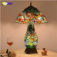 FUMAT European Creative LED Living Room Table Lamp Tiffany Vintage Pastoral Stained Glass Warm Art Table Lamp Glass Shade Lights