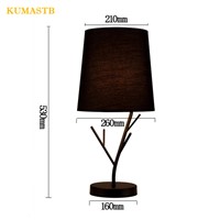 Minimalist Modern Table Lamp Bedside Table Light Hotel Bedroom Iron Branch Fabric Lampshade Abajur para sala KUMASTB