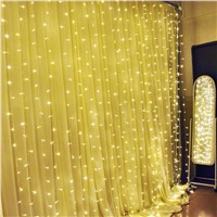 Aimbinet 3*3m 304LED Window Curtain Lights for Party Wedding Graden UL Safe Fuse 8 Mode Saving Settings 9.8ft - White/Warmwhite