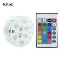 Kitop 2.4W Submersible LED Light,10 LED RGB Waterproof Battery Powered Lights with IR Remote Controller for Aquarium,Party,Pool