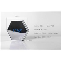 Multi-functional mirror LED night lamp USB rechargeable LED night lamp with mirror alarm clock and thermometer