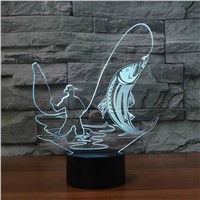 New Fishing  3D Lamp 7 Color Change Remote/ Touch Switch Small Night Light lights Atmosphere lamp bedroom light For Gift