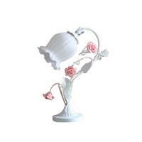 Pastoral style Korean wrought iron table lamp light pink rose flower bedroom dining room lamp