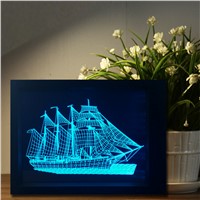New 3D Sailing Sea Boat Ship Gifts Home Cafe Decor Frame Night Light Led Table Desk 7 Colors Change illusion Lamp Child Kids Toy