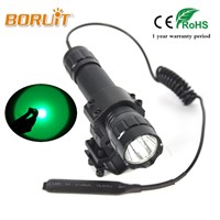BORUIT 501B 3W 600LM XPE LED Flashlight Green Light Mini Torch Portable Fishing Hunting Light+Gun Mount+Remote Control Switch