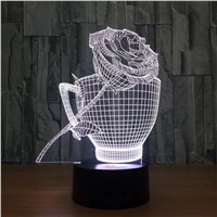 Roses Cup 3D Night Light LED 7 Color Changing Romantic USB Animal Table Lamp Acrylic Atmosphere lamp For Children Toy Gift