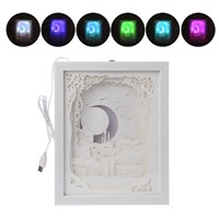 Papercut Light Box LED USB Night Light Lamp Creative Paintings Moon Lovers Multi-color