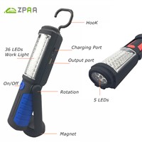 ZPAA Multifunction USB Rechargeable 36+5 LED Flashlight Outdoor Work Stand Light Magnet+HOOK+Mobile Power For Camping Outdoor