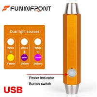 8w Powerful White Light &amp;amp;amp; Yellow or UV Light 4 Modes Professional USB Charge Jade LED Flashlight Inside with Li-ion Battery