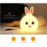 Led Lovely Rabbit Night Light Changeable Colorful Silicone Led Lights USB Rechargeable Portable Nightlight for Kids Bedroom Lamp