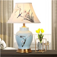 Chinese style copper living room ceramic table lamp blue bedroom bedside decoration desk lamps table light ZA913457