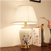 copper Chinese style hand painted ceramic table lamp modern bedroom bedside decorative lamps study white desk lamp ZA913425
