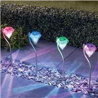 OOBEST Outdoor LED Solar Powered Garden Path Stake Lanterns Lamps LED Diamonds Lawn Light Solar Light Pathway RBG color change