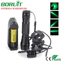 Boruit Green Light XPE LED Flashlight Waterproof Camping Hunting Flash Light Tactical Torch Lantern +Battery +Bracket +Charger