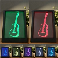 Creative 3D Visual Guitar Model Illusion Frame Lamp LED 7 Color changing Novelty Bedroom Night Light Music Home Decor Best Gifts