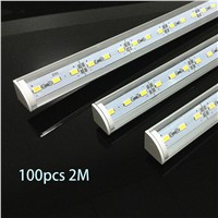 100pcs/lot LED lamp 2M DC12V/24V 5630 5730 LEDs Rigid Strip LED Strip Light V Aluminium Shell + PC Cover Factory direct price