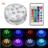 RGB 10 Led Submersible Light Battery Operated IP68 Waterproof Underwater Swimming Pool Wedding Party Piscina Pond Lighting