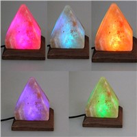 Triangle Hand Carved USB Wooden Base Himalayan Crystal Rock Salt Lamp Air Purifier Night Light