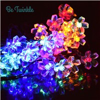 Waterproof Solar String Lights 7M 50LED Cherry Floral Lighting String With Solar Panel Outdoor Garden Christmas Party Decoration