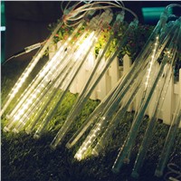 Solar LED Outdoor Lights Tube Meteor  Cascading Shower Rain Lights Icicle Raindrop Lighting Garden Holiday Party Decoration