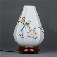 Chinese style desk lamp bedroom bedside solid wood cloth hand-painted lantern model room study entrance table lamp ZA92150
