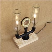 Modern G4 Led Bottle Lampshade Desk Light Vintage Clock With Switch Tabel Light Lamp For Bedroom Bedside Office Study Fixtures