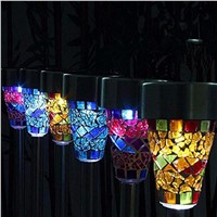 10Pcs/lot Outdoor Solar Powered LED Lawn Garden Light Rechargeable Lawn Path LED Glass Mosaic Lights Lawn Lamps
