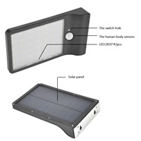 BORUIT 450LM 42 LED Solar Power Street Light PIR Motion Sensor Lamps Garden Security Lamp Outdoor Street Waterproof Wall Lights