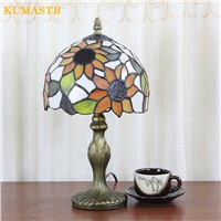 European Table Lamp Luxury American Study Vintage Desk Lamp Bedroom Bedside Light Stained Glass Lampshade Sunflowers Table Lamp