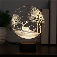 Acrylic 3D LED Night Light USB Charging Light Small Desk Lamp Romantic Nightlight Wooden Base Christmas Decoration